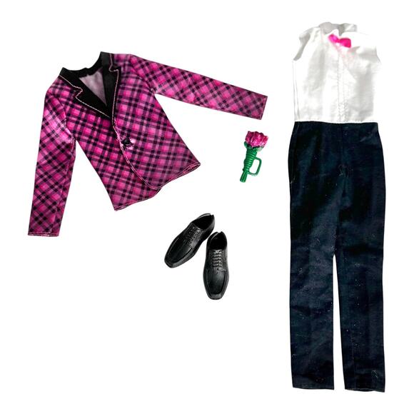 Ken Doll Pink Tuxedo Tux Black Slacks Loafers Rose Flowers Barbie Fashionista - Picture 5 of 5